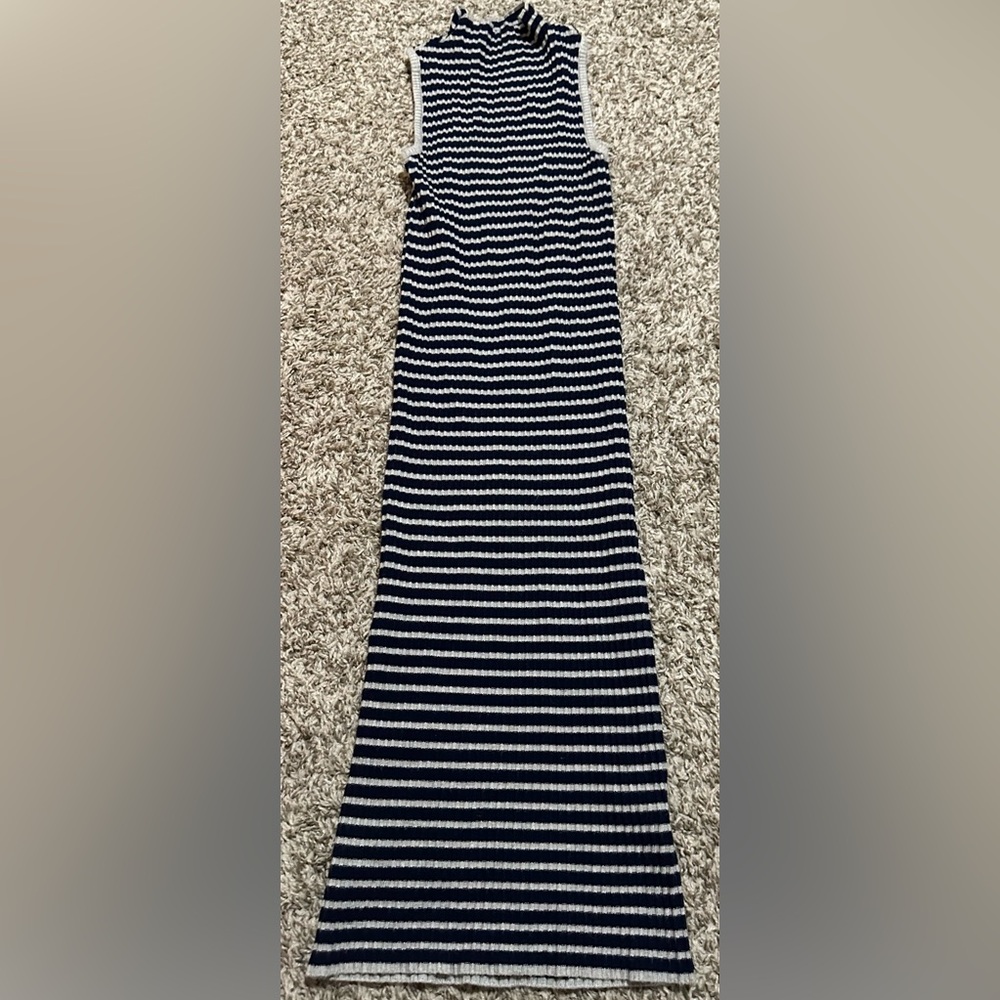 Ribbed Knit Sleeveless MIDI Dress - Navy & Gray SZ L | Fits Small To Medium - Picture 2 of 5